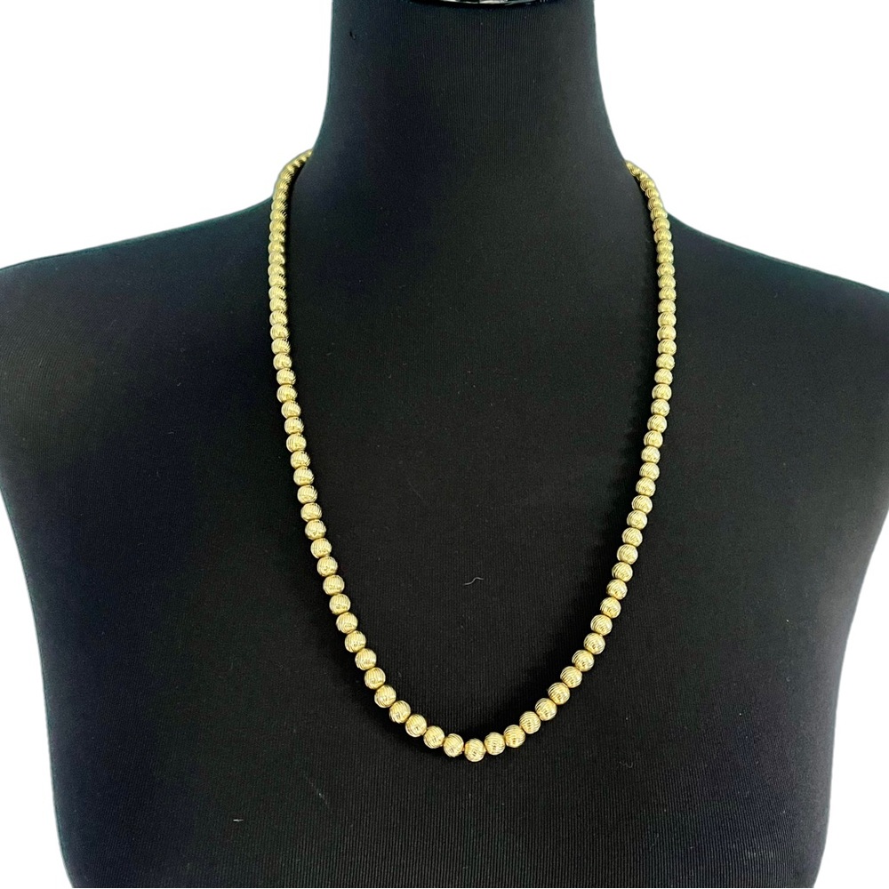 Vintage Monet Gold Plated Textured Bead Necklace 1950s 26 inch 5mm Beads